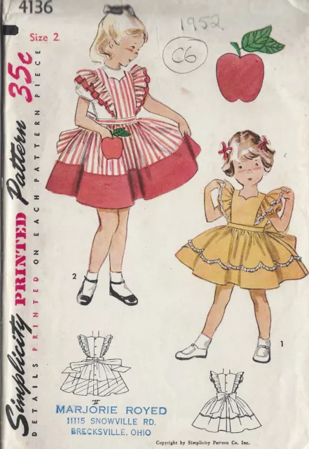 1952 Childrens Vintage Sewing Pattern S2 C21" DRESS & TRANSFER (C6)