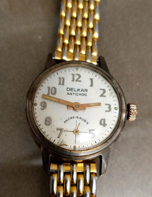 Montre Vintage Mécanique EMER 15 Rubis Antimagnétique - Années 70 - Boîtier Acier Inoxydable, Bracelet Cuir Noir