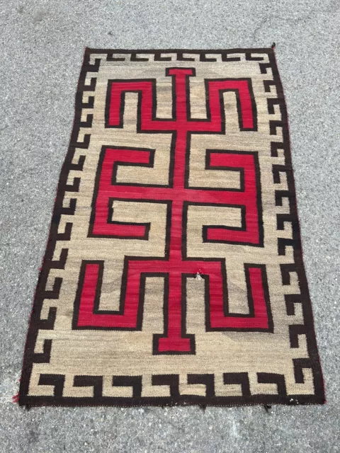 Vintage Navajo Hand-woven Wool Geometrical Design Rug 68x42” c.1920s-1930s