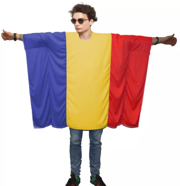 Adults Romania Romanian National Flag Poncho Patriotic Supporters Fancy Dress