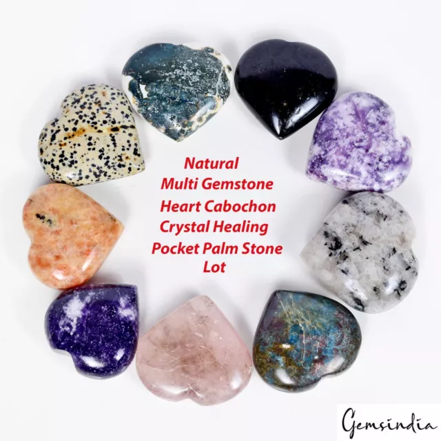 4130 Ct/9 Pcs Natural Multi Color Crystal Healing Beautiful Heart Cabochon Gems 2