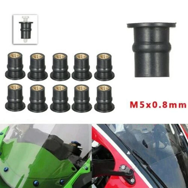 10 Stck. M5 Gummimutter 5 mm metrisch Motorrad Windschutzscheibe Messing Konterm
