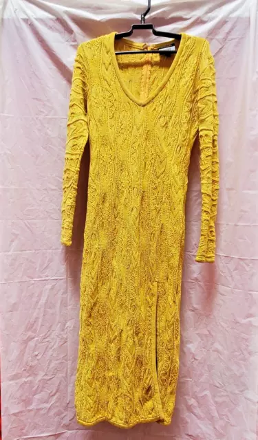 Coogi Australia Basics Yellow  3D Cable Long Sleeve VNeck Sweater Dress. Size M