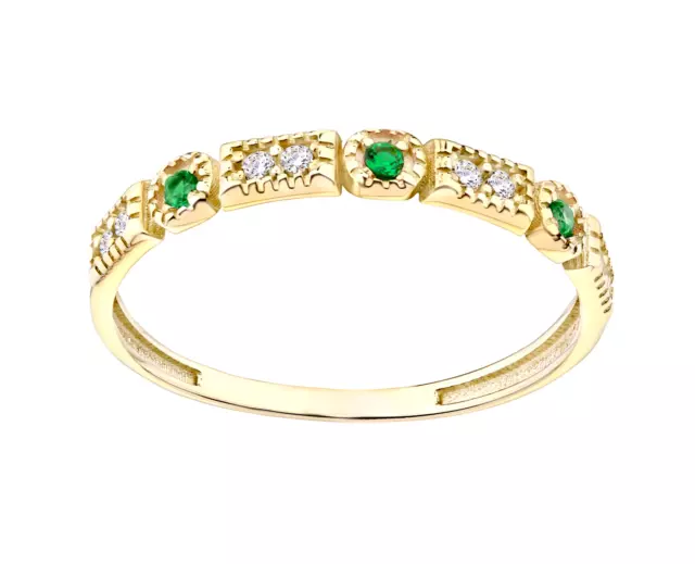 9ct Yellow Gold Emerald & CZ Eternity Ring size S - Vintage Style