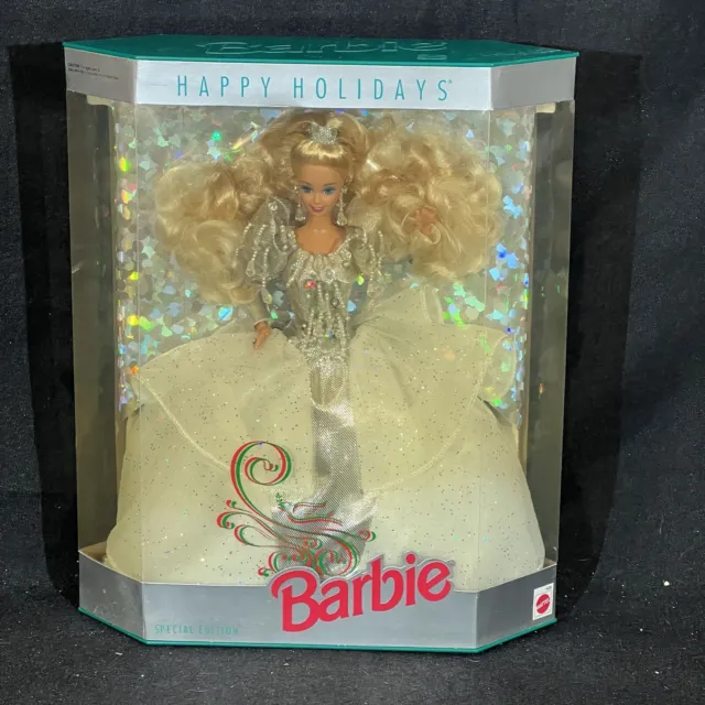 Vintage 1992 Happy Holidays Special Edition Mattel Silver Dress Barbie Doll RARE