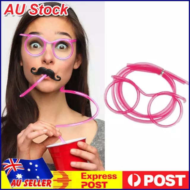 Novelty Eyeglasses Drinking Straw for Kids Birthday Party Supplies (Pink)