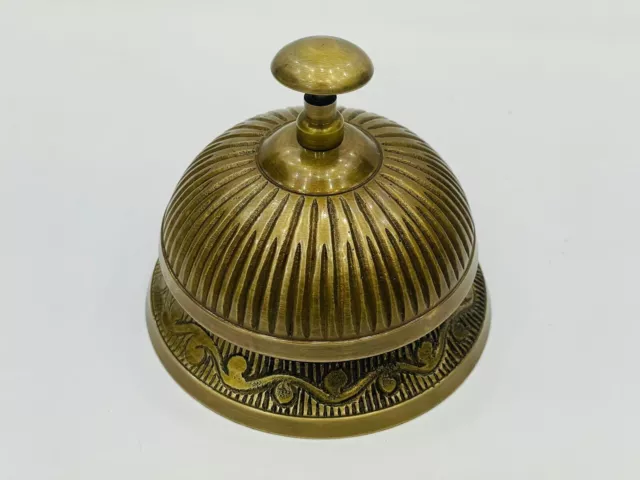 Antique Ornate Victorian Solid Brass Hotel Counter Front Desk Service Bell