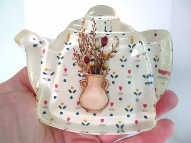 Vtg Lucite Acrylic Teabag Holder Stove Spoon Rest Vase of Flowers Tea Pot S2