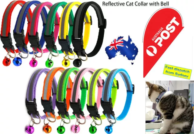 Reflective Cat Kitten Pet Collar With Bell Safety Adjustable Buckle Release AU