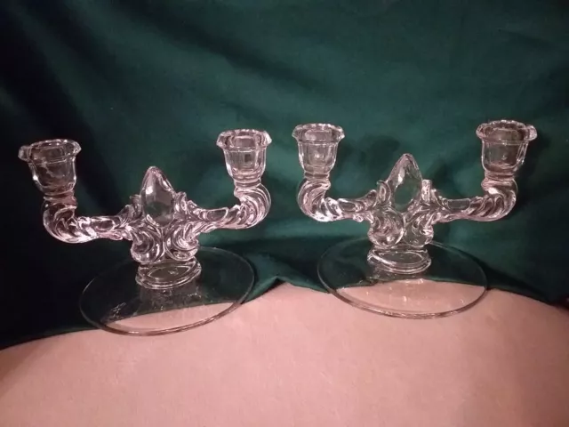 Vintage Clear Glass Crystal Double Armed Candle Stick Holder