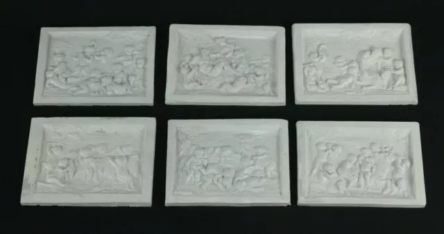 =ea.1800s Six Felspathic Stoneware Embossed Plaques Neoclassical Bucolic Scenes 2