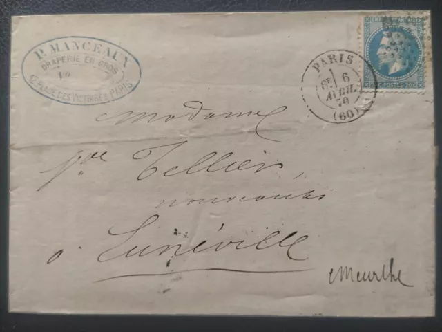 Lettre Napoléon N° 29 Oblitération Étoile De Paris Pour Lunéville 1870