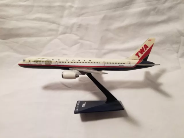 TWA Boeing 747 Model Platic Plane With Stand 10.5"