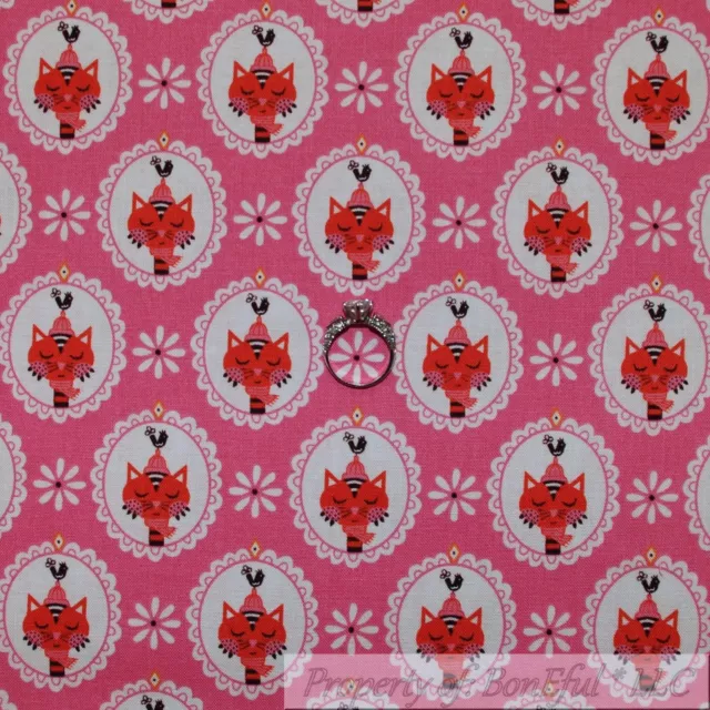 BonEful Fabric FQ Cotton Quilt Pink White Red Yellow Flower Kitty Cat Rooster UK