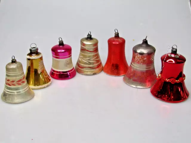 Lot Vintage Glass BELL w Clapper Pictured Embellished Germany Christmas Ornament