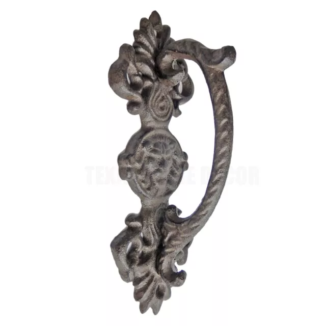 Large Lion Face Door Handle Pull Cast Iron Antique Brown Ornate Style 9.25 inch