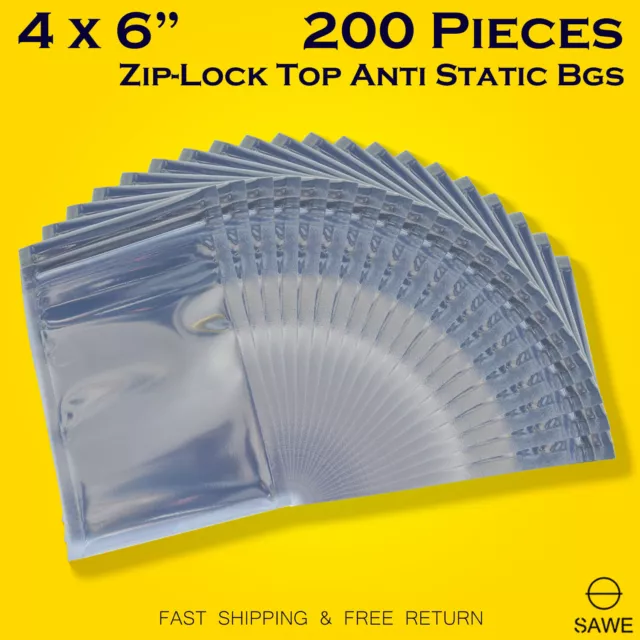 200 x Anti Static Shielding ESD Bag 4" x 6" Zip Lock Reclosable 10x15CM