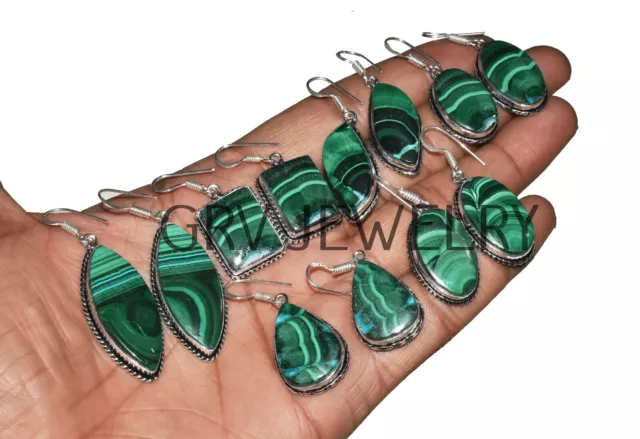 1000Prs Malachite Gemstone Dangle Earrings Bulk Lot 925 Silver Plated WHE-25