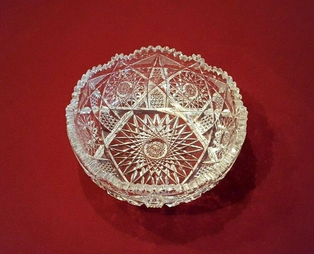 American Brilliant Period Cut Glass Bowl with Saw Tooth Rim and Hobstar Designs
