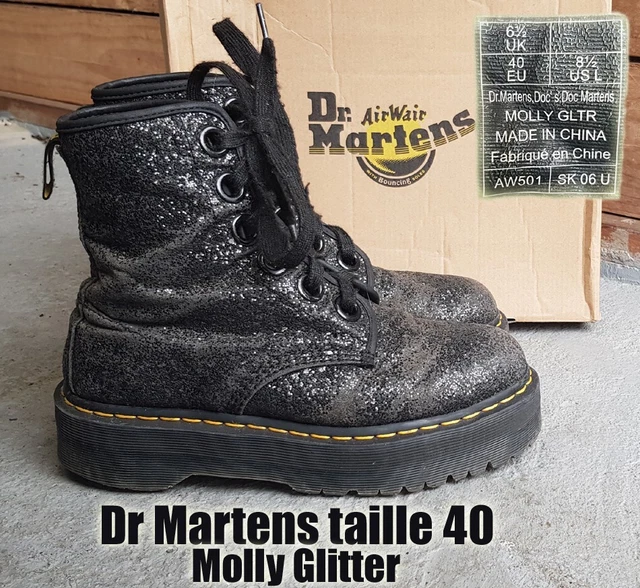 DR MARTENS MOLLY Glitter Plateforme taille 40 UK6.5 paillettes noir EUR 85 00 PicClick FR