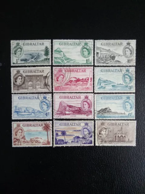 GIBRALTAR 1953 QEII, Short Set to 5/-, 12 values fine used.