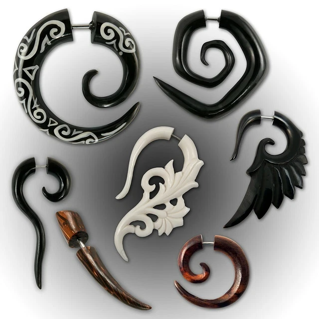 Plug/tunnel Per Orecchio In Osso Naturale, Motivo Corno - Foto 9