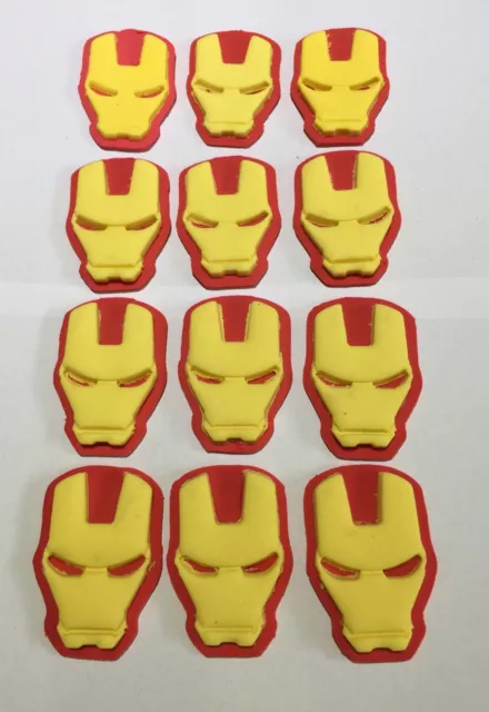 12 x IRON MAN CUPCAKE TOPPER FONDANT, ICING SUGAR EDIBLE BIRTHDAY PARTY CAKE