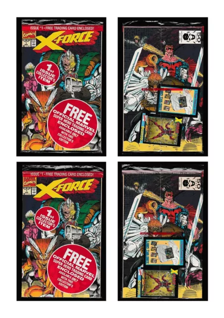 X-Force 1 (Lot of 2) Reverse Negative UPC w/ Deadpool Card 1st Print Marvel 1991