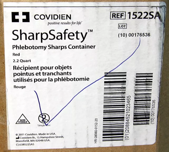 UN 3291 Covidien SharpSafety UN3291 2.2 Quart Phlebotomy Sharp Container 3