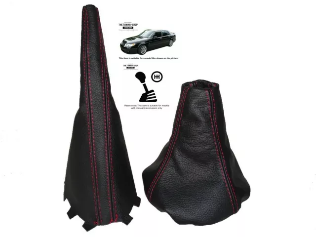 Gear & Handbrake Gaiter For Saab 9-5 1997-2010 Black Leather Red Stitching