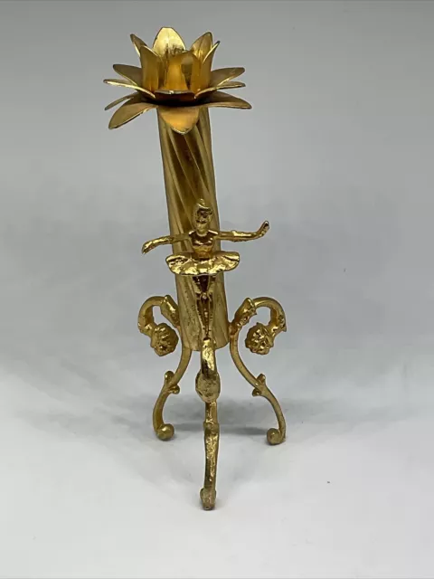 Gilt Bronze French Candlestick, ballerina and floral detail, ornate, very arty 2