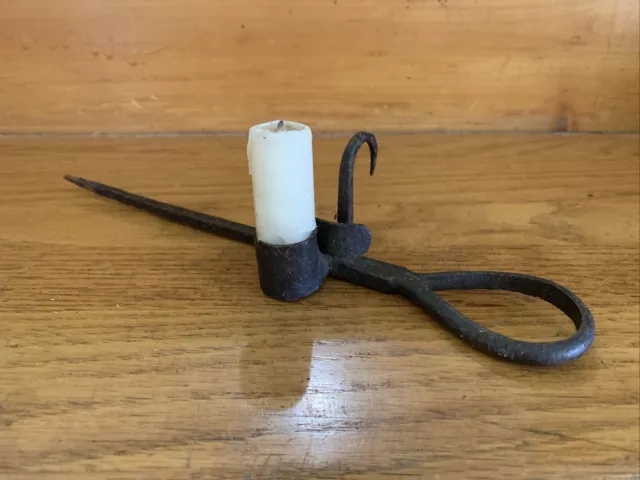 18th/Early 19th Century Forged Iron “ Stick Tommy “ Lighting Device Good Example