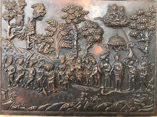 Antique Chinese Tibetan copper plaque fine detail old hindu buddha buddhist