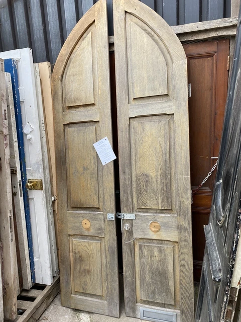 RECLAIMED OAK DOUBLE DOORS HUGE PAIR - ARCHED - SALVAGED FRONT ENTRANCE (276cm)