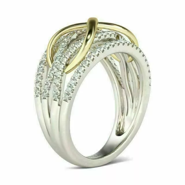 2.50Ct Round Cut Lab-Created Diamond Crossover Two Tone Woman's Ring 925 Silver 3