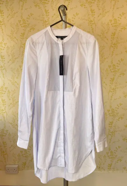 *BNWT* FRENCH CONNECTION pinstripe collarless blouse long shirt UK 6 rrp £65