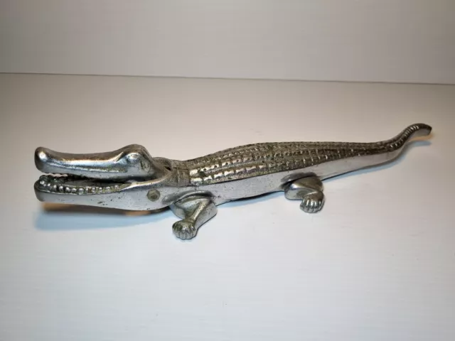 Vintage Australian Art Deco Nickeled Brass Crocodile Formed Nutcracker - 36cm L