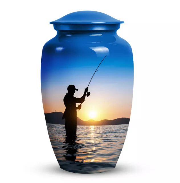 Fisherman's Morning Sunset Scene Urn Peaceful Farewell Ashes Large Urn