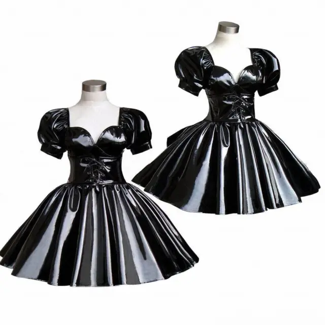 ADULT SISSY MAID girl Black PVC Lockable Dress Cosplay Costumes CD/TV ...
