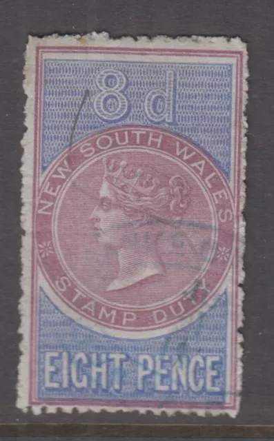 NSW 1872 8d QV STAMP DUTY - revenue- Wmk NSW narrow S- Elsmore Cat 15+ FU