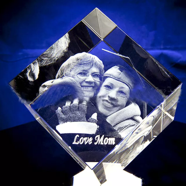 Personalized Lasered 3D Diamond Photo Crystal MOTHERS DAY GIFTS Custom Picture