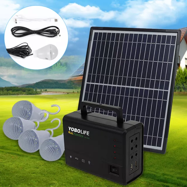 Solar Panel Kit Power Generator | Portable Battery Pack Power Station w/ 4 Bulbs 2