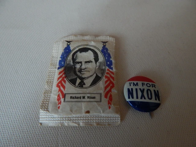 RICHARD M NIXON Political Lot of 2~3/4" I'm For Nixon Button & Sugar Packet