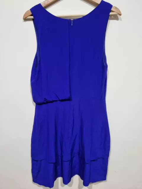 Wish Sheath Dress Cobalt Blue Women's 12 Ruffle 100% Silk 2