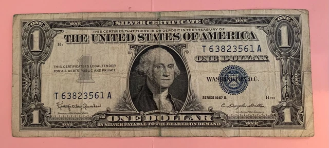 1957-B Silver Certificate Blue Seal $1 Bank Note. One Dollar Bill