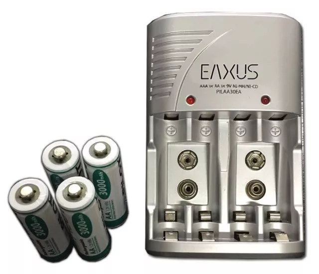 Chargeur de batterie avec 4 pièces AA 3000 mAh - AA AAA 9V bloc piles d'origine NEUF 2