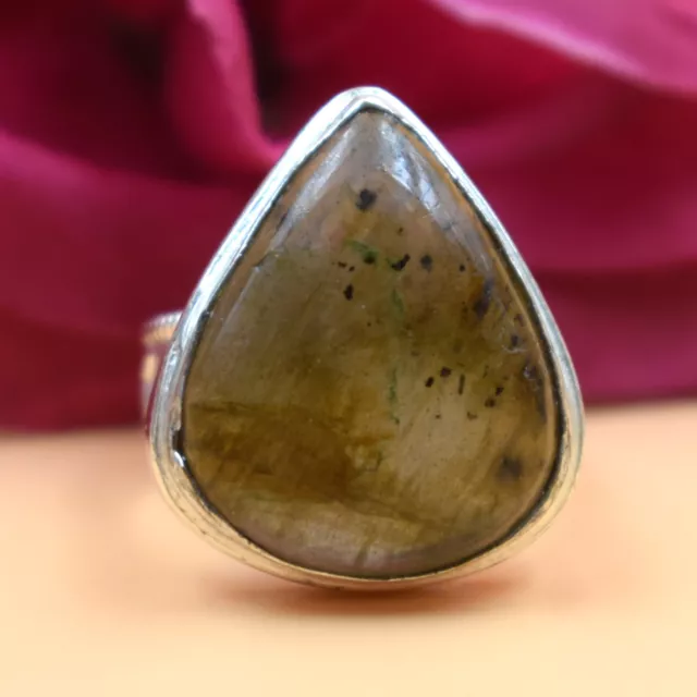 925 Sterling Silver Natural Labradorite Gemstone Jewelry Ring (US) Size-7''