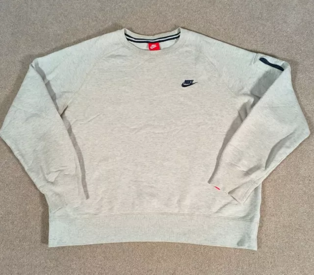 Nike Mens Pullover Jumper Sweatshirt / Size M / Ecru Off White Grey / Zip Pocket