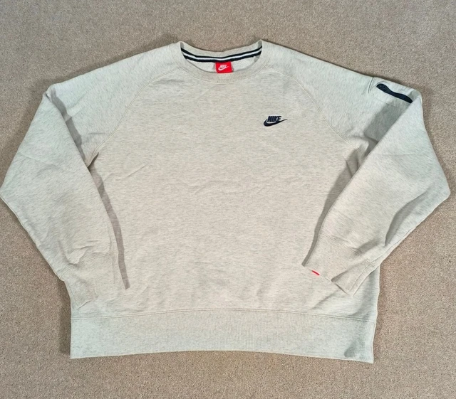Nike Mens Pullover Jumper Sweatshirt / Size M / Ecru Off White Grey / Zip Pocket