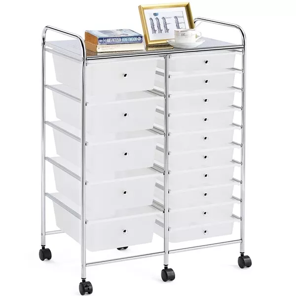 Utility Cart with 15 Drawers Rolling Storage Cart Tools Scrapbook Paper Office